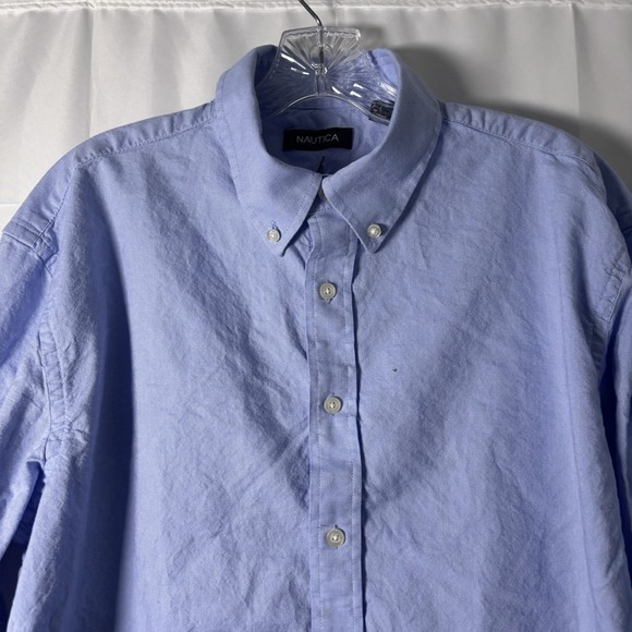 Nautica Men's Long Sleeve Button Down Shirt Blue STAINED - Picture 3 of 5